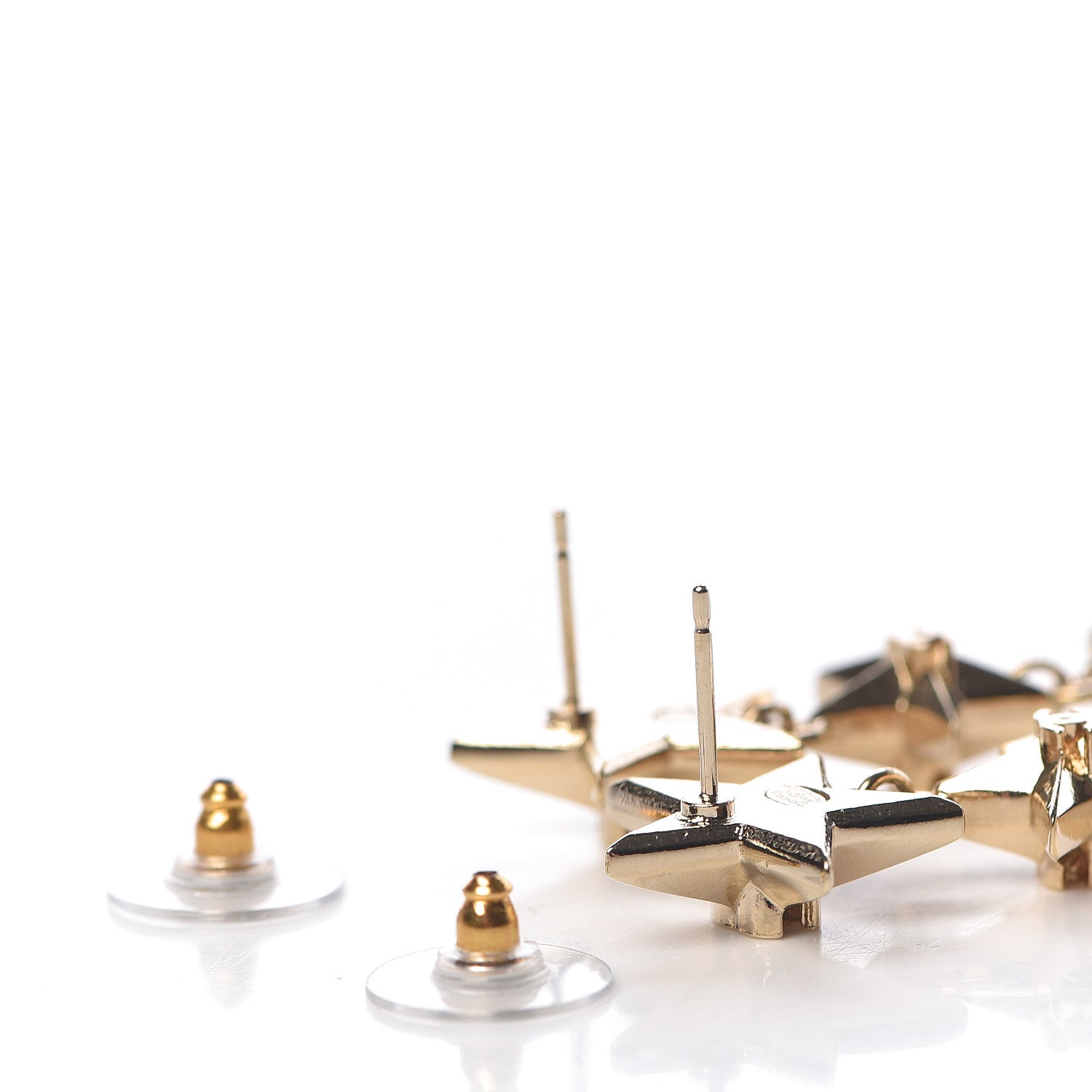 Chanel Metal CC Triple Star Drop Earrings Gold 3 of 4