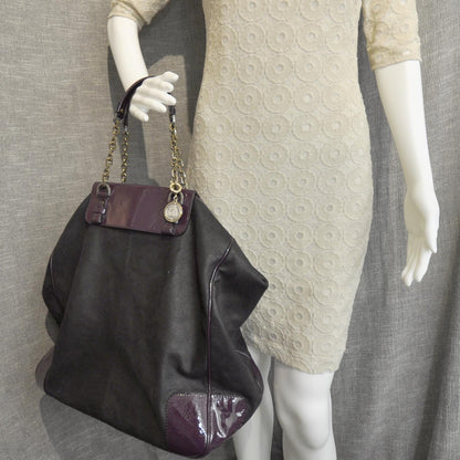 Lanvin Leather Patent Trim Large Weekender Bag Black and Purple 8 of 8