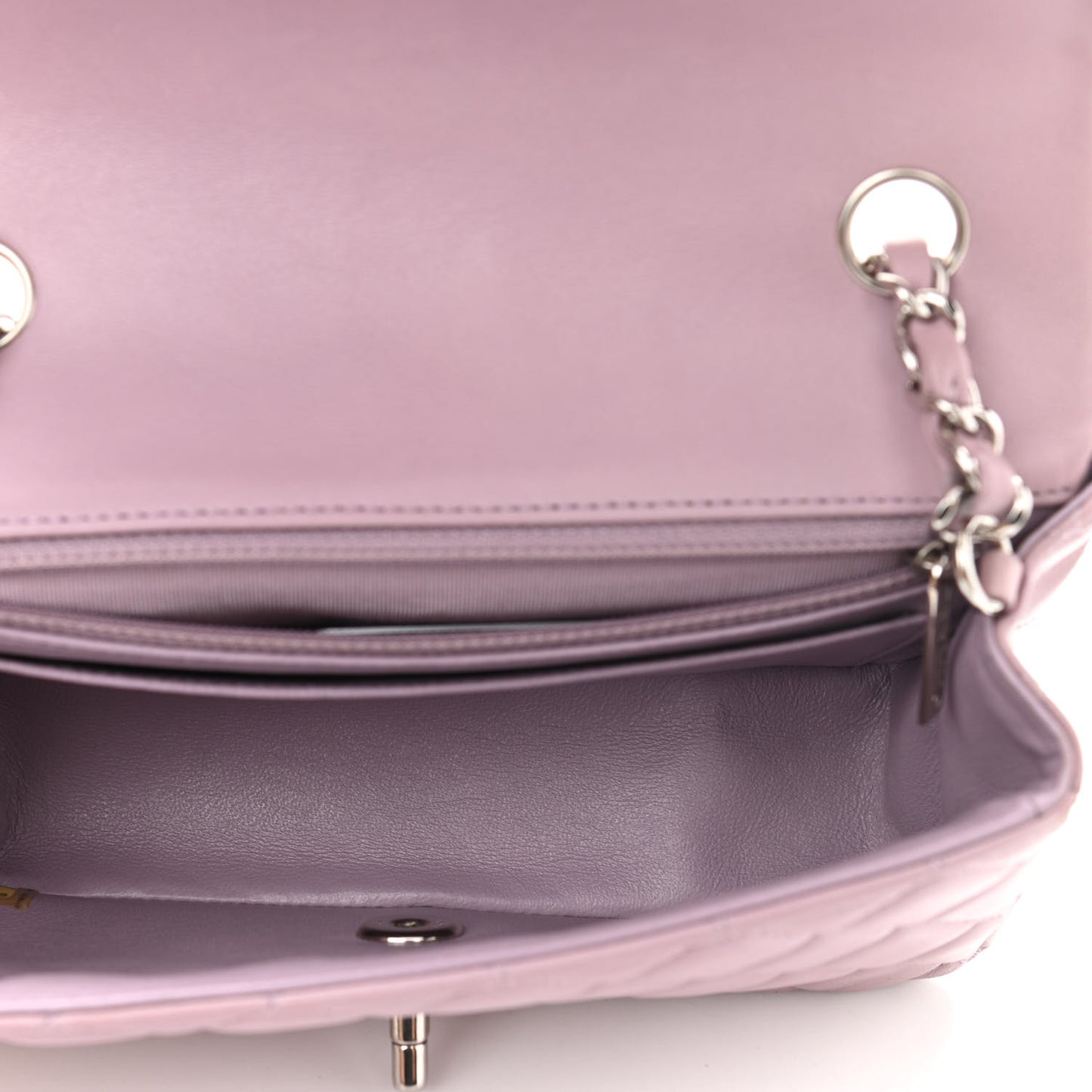 Lambskin Quilted Mini Rectangular Flap Light Purple
