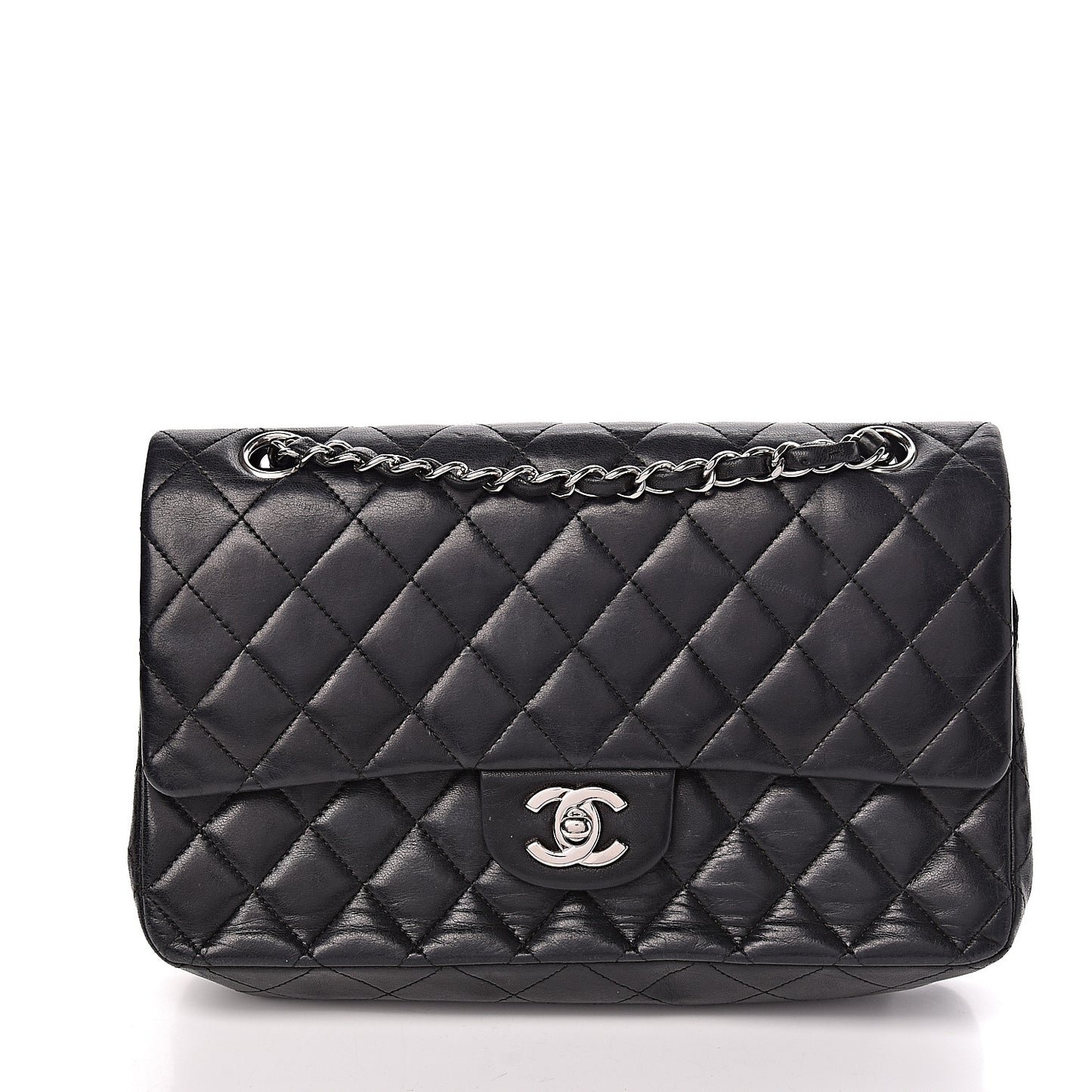 Lambskin Quilted Medium Double Flap Black