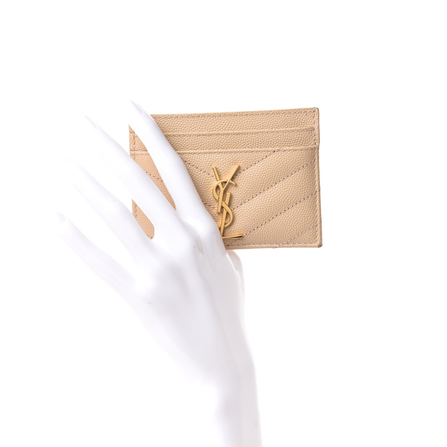 Saint Laurent Grain De Poudre Matelasse Chevron Monogram Credit Card Case Nude Powder 2 of 7