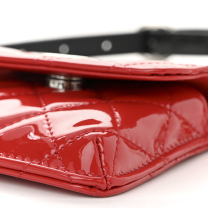 Chanel Patent Quilted Belt In Love Double Mini Flap Waist Bag Black Red 15 of 15