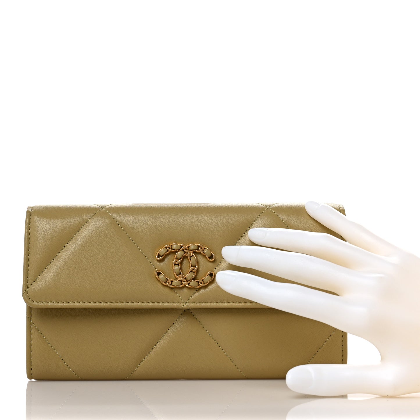 Lambskin Quilted Chanel 19 Flap Wallet Beige