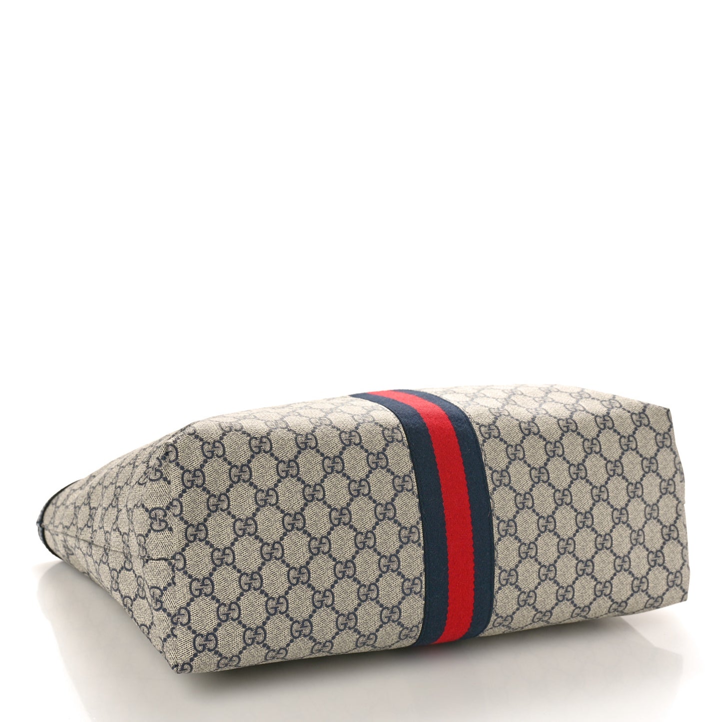 GG Supreme Monogram Textured Calfskin Web Medium Ophidia Shopping Tote Beige Blue