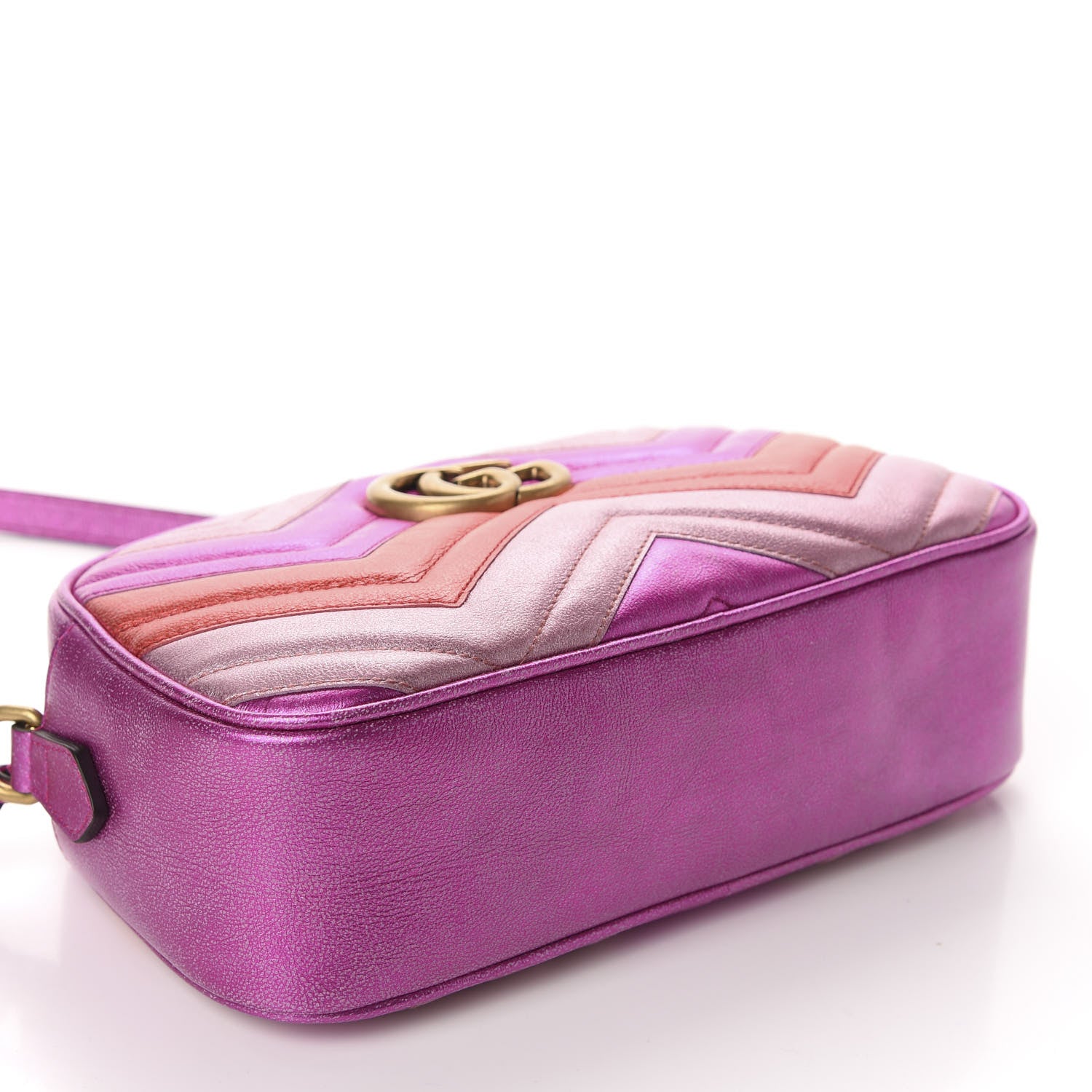 Gucci Laminated Nappa Matelasse Small GG Marmont Chain Shoulder Bag Fuxia Rosso Rosa 4 of 10