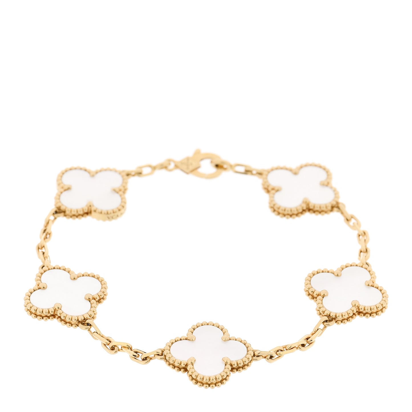 18K Yellow Gold Mother of Pearl 5 Motifs Vintage Alhambra Bracelet