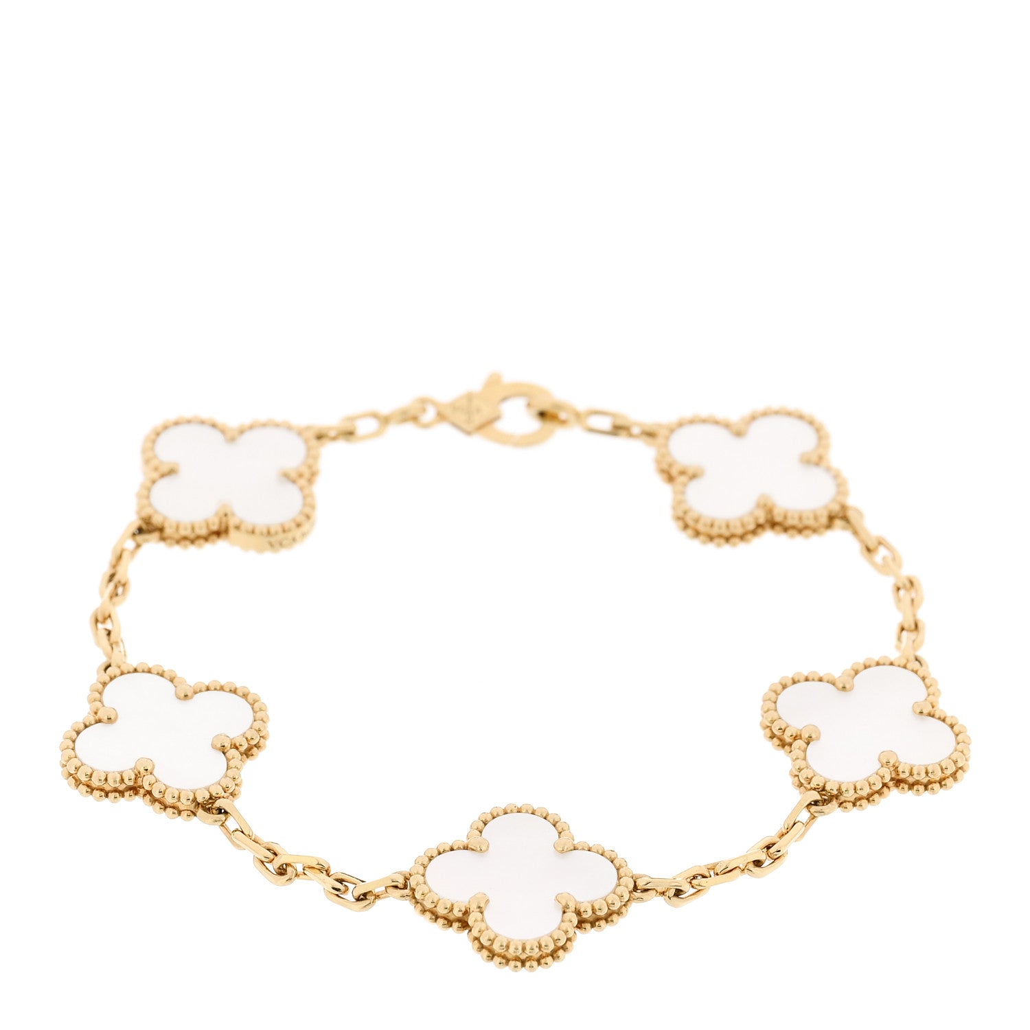 Van Cleef & Arpels 18K Yellow Gold Mother of Pearl 5 Motifs Vintage Alhambra Bracelet 1 of 6