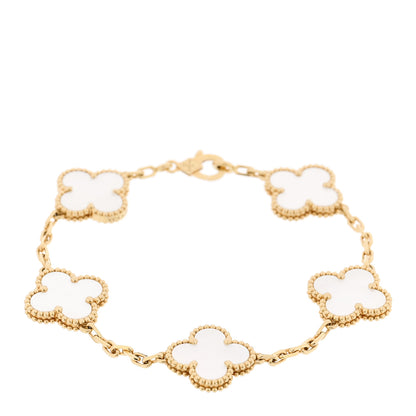 Van Cleef & Arpels 18K Yellow Gold Mother of Pearl 5 Motifs Vintage Alhambra Bracelet 1 of 6