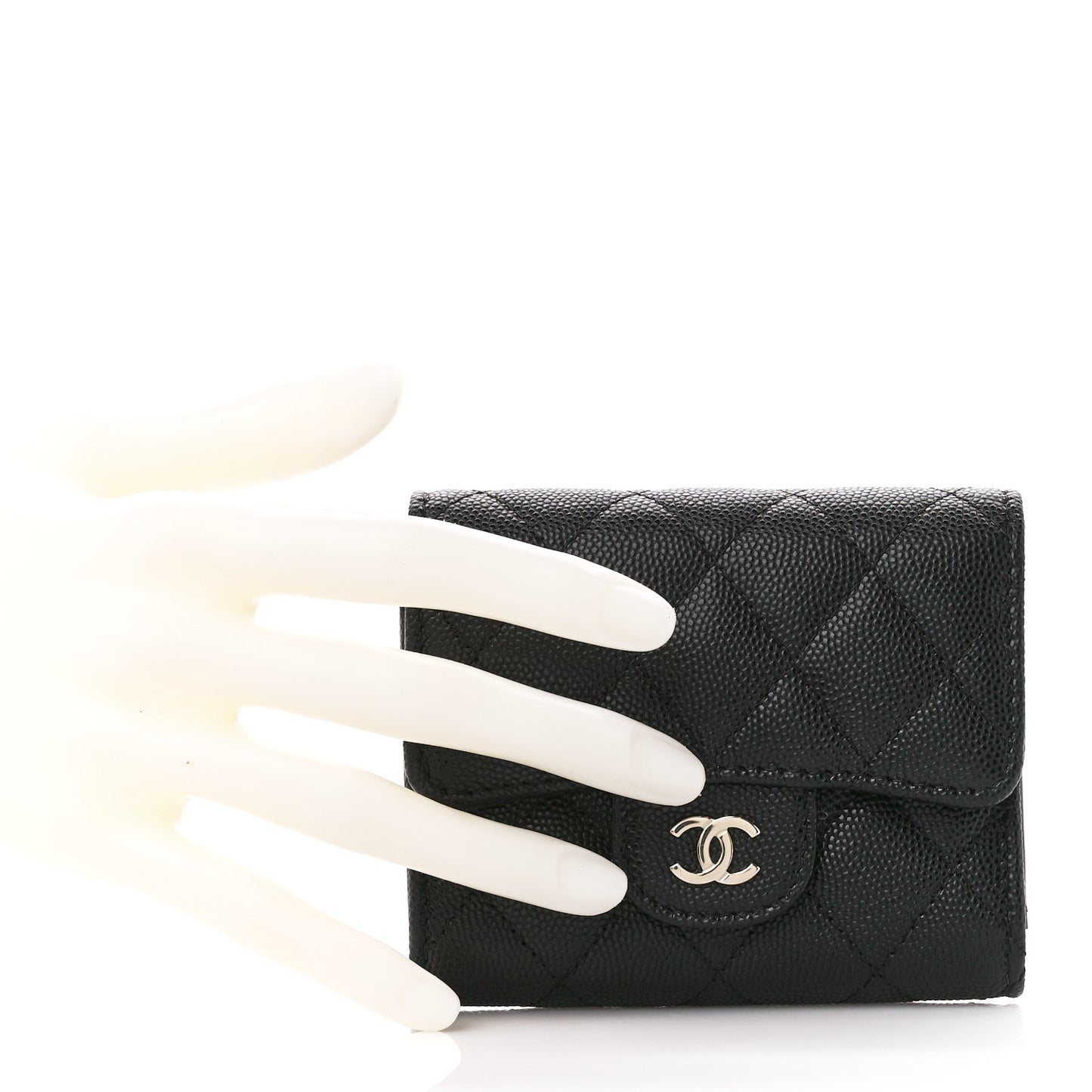 Caviar Quilted Compact Flap Wallet Black