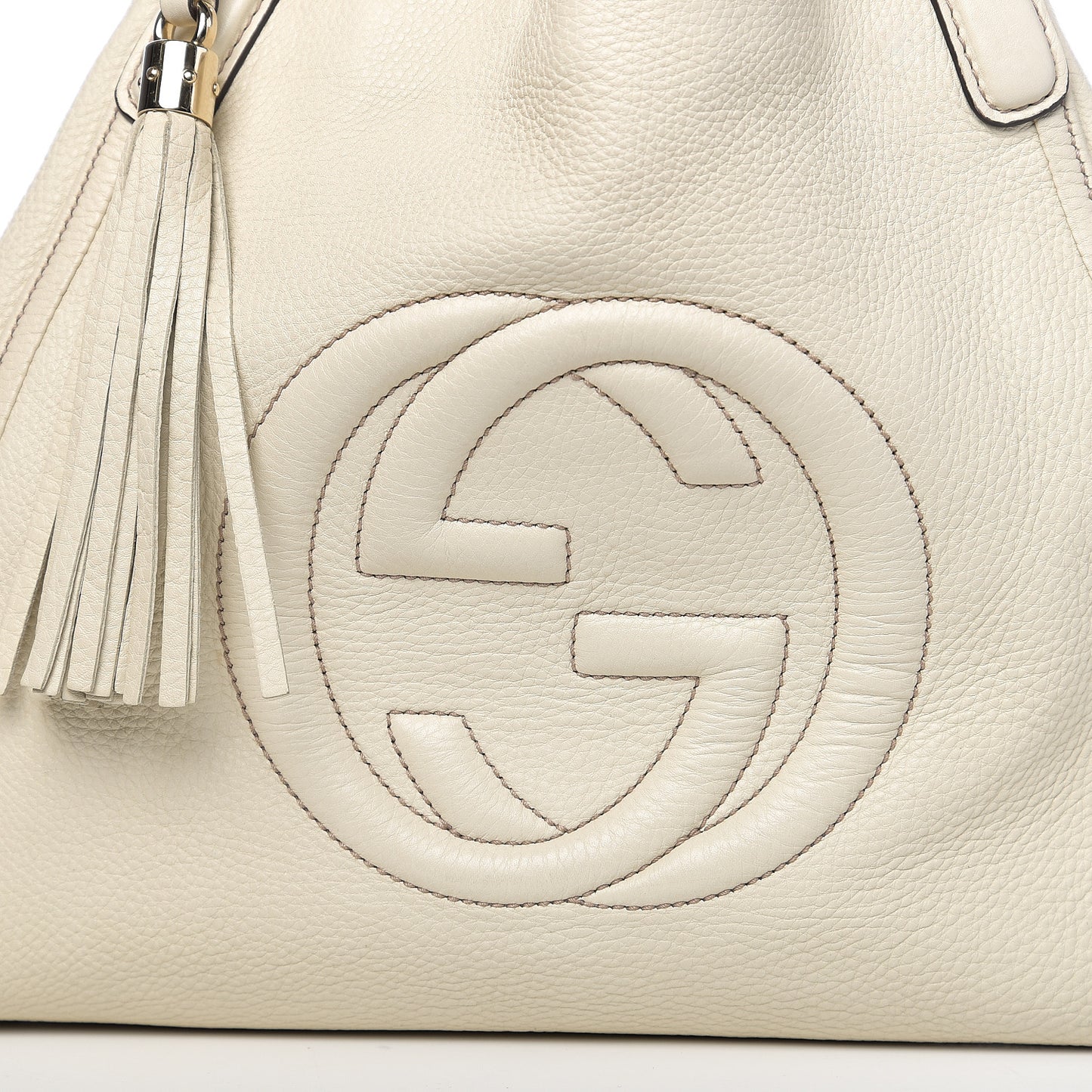 Pebbled Calfskin Medium Soho Shoulder Bag Off White