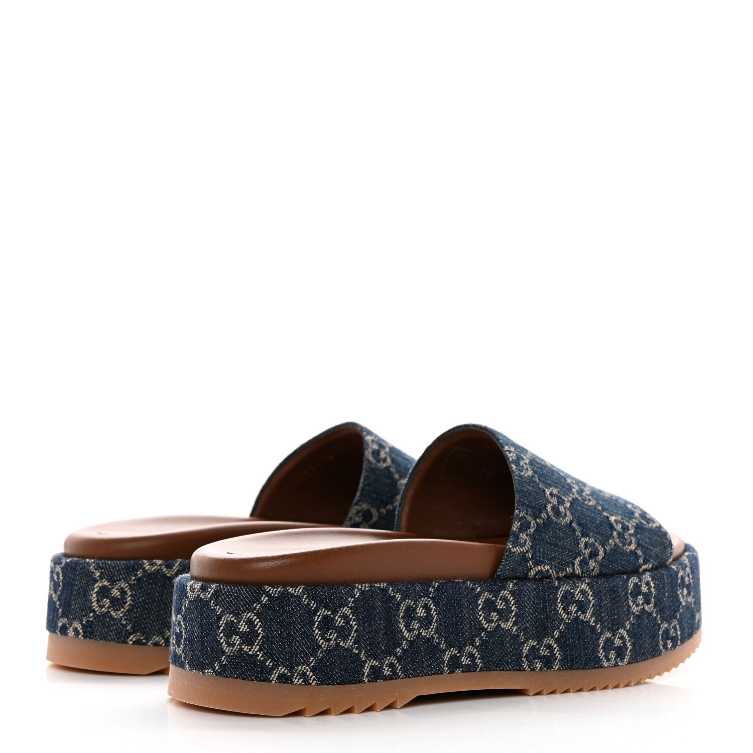 Gucci New Denim GG Monogram Angelina Platform 55mm Slide Sandals 37 Blue Tea 4 of 10