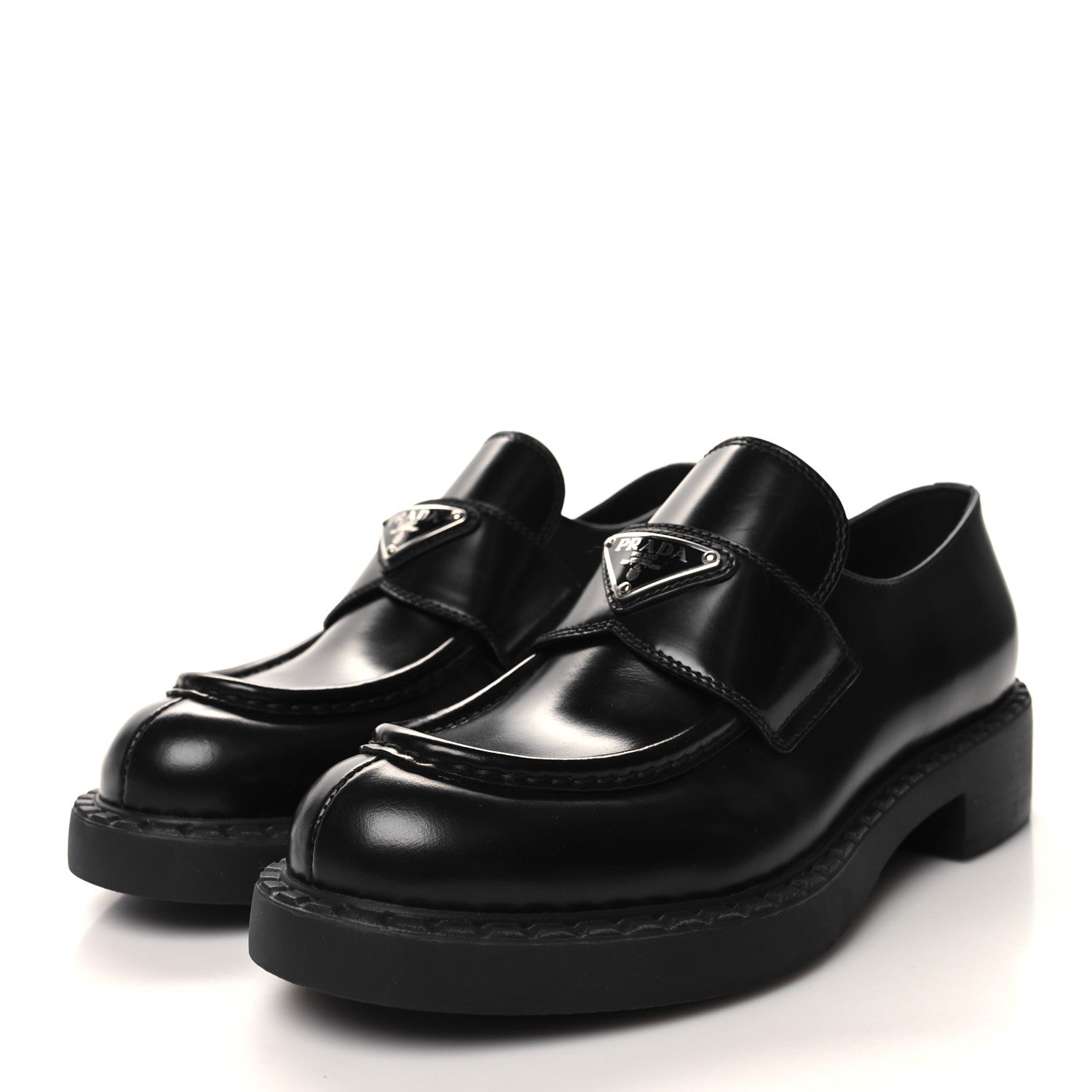 Prada Spazzolato Metal Triangle Logo 50mm Loafers 38 Black 3 of 8