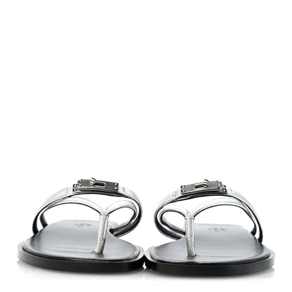 Hermes Metallic Goatskin Miss Sandals 36 Gris Argente 3 of 9