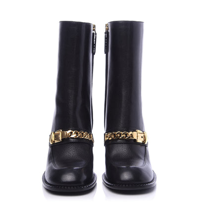 Gucci Goatskin Austin Calfskin Sylvie Chain Ankle Boots 38 Black 2 of 8