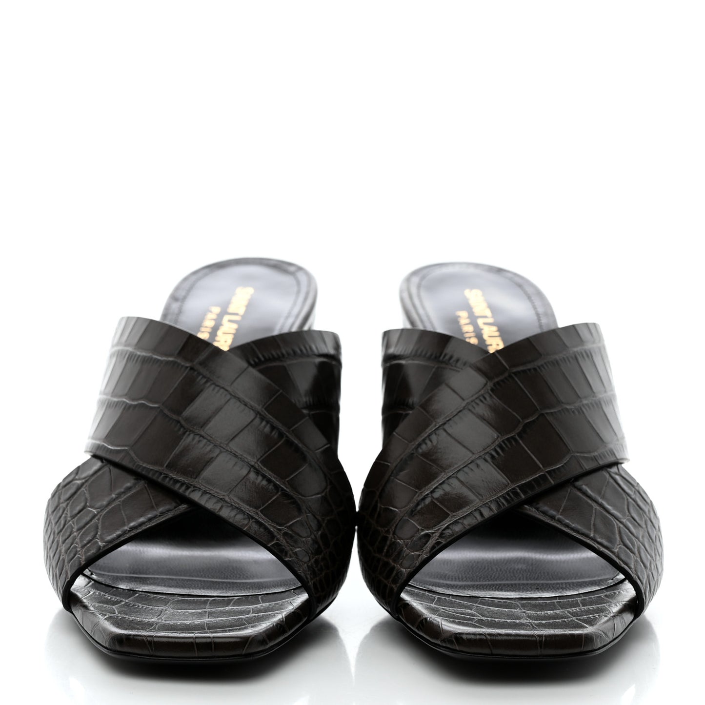 Crocodile Embossed Calfskin LouLou Mule Sandals 38 Ultra 38 Grey
