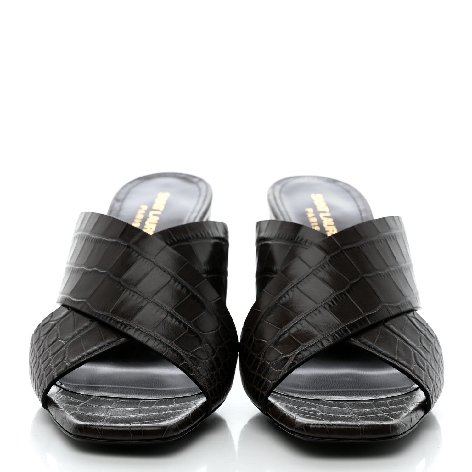 Saint Laurent Crocodile Embossed Calfskin LouLou Mule Sandals 38 Ultra 38 Grey 2 of 9