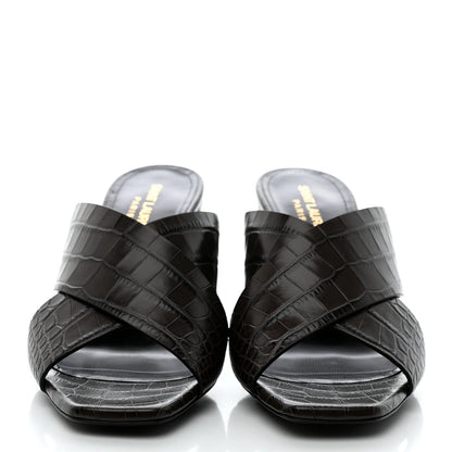 Saint Laurent Crocodile Embossed Calfskin LouLou Mule Sandals 38 Ultra 38 Grey 2 of 9