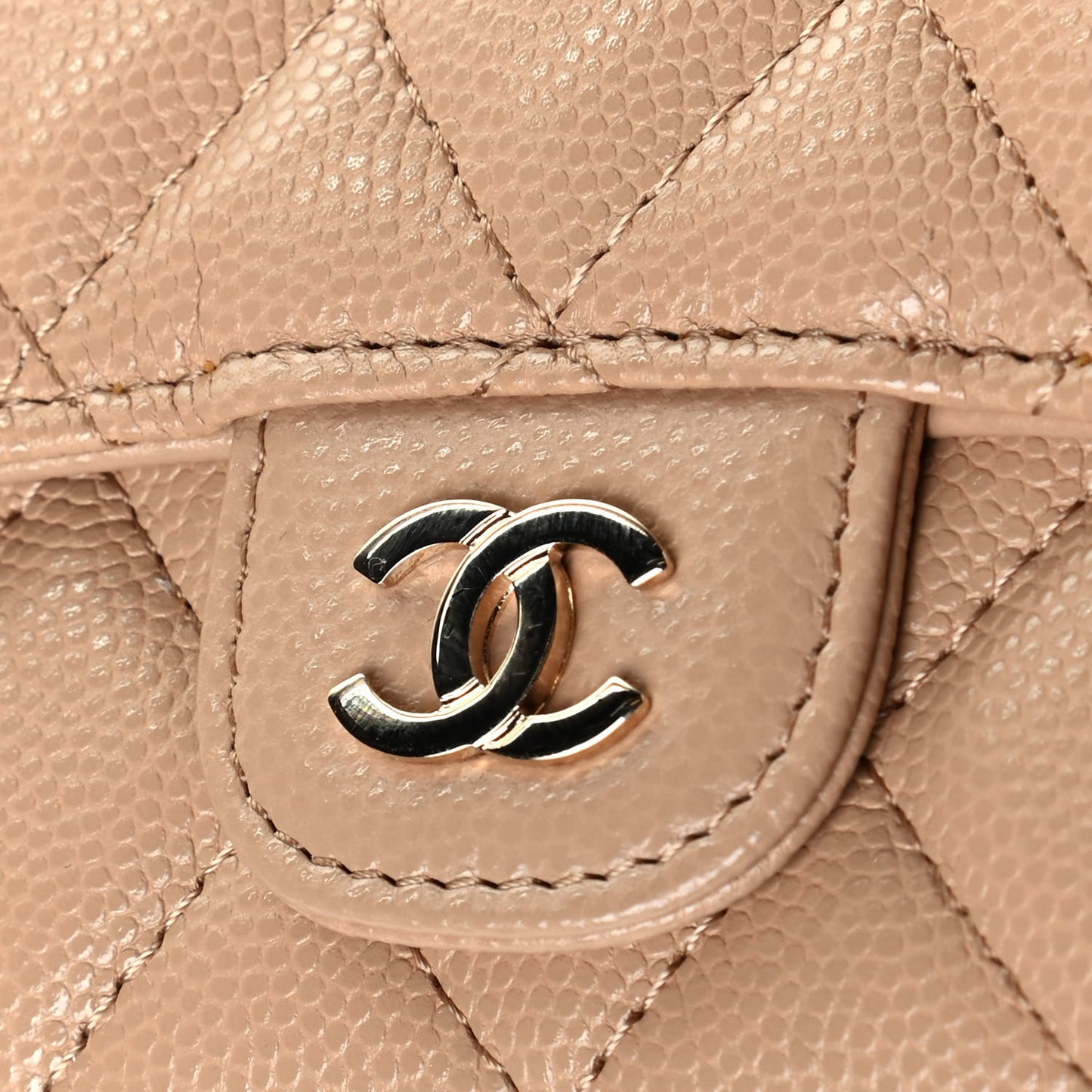 Caviar Quilted Flap Card Holder Wallet Beige