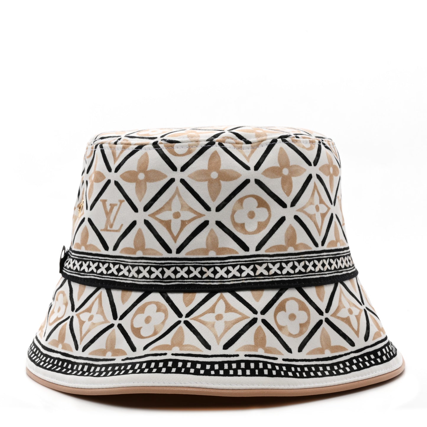 Cotton Monogram Flower Tile Reversible Bucket Hat M Beige