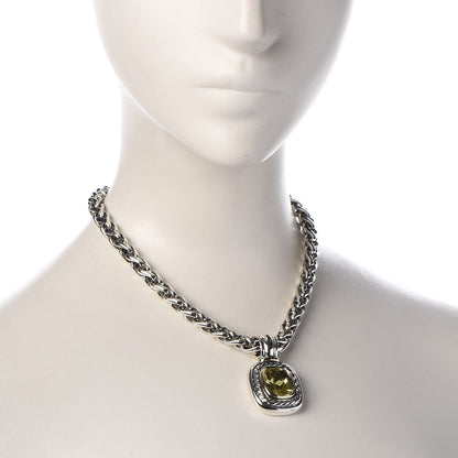 David Yurman Sterling Silver 14K Yellow Gold Lemon Quartz Albion Pendant Wheat Chain Necklace 2 of 7