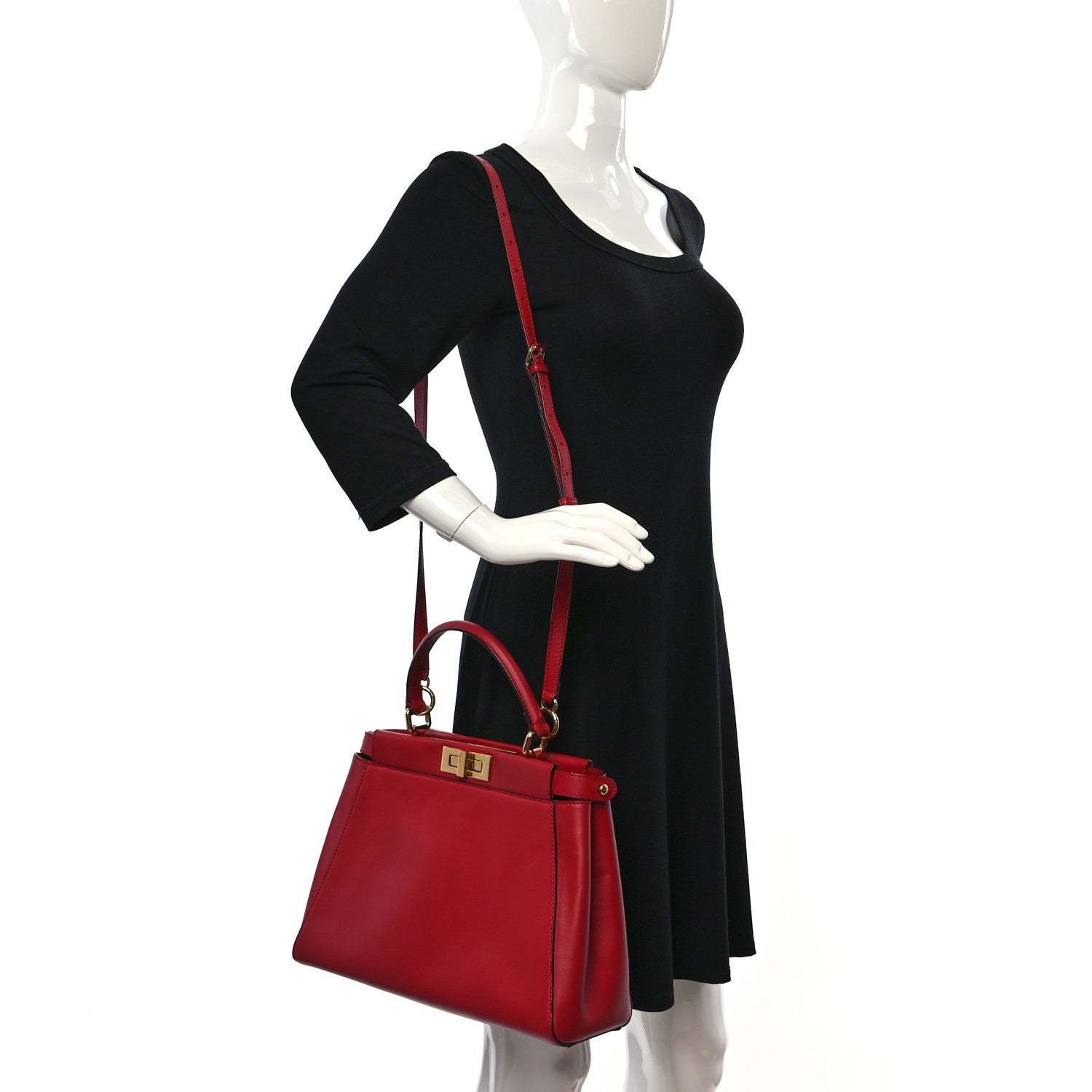 Fendi Vitello Morgan Fabric Jacquard Pequin Medium Peekaboo Iconic Satchel Mattone Tobacco Red 3 of 10