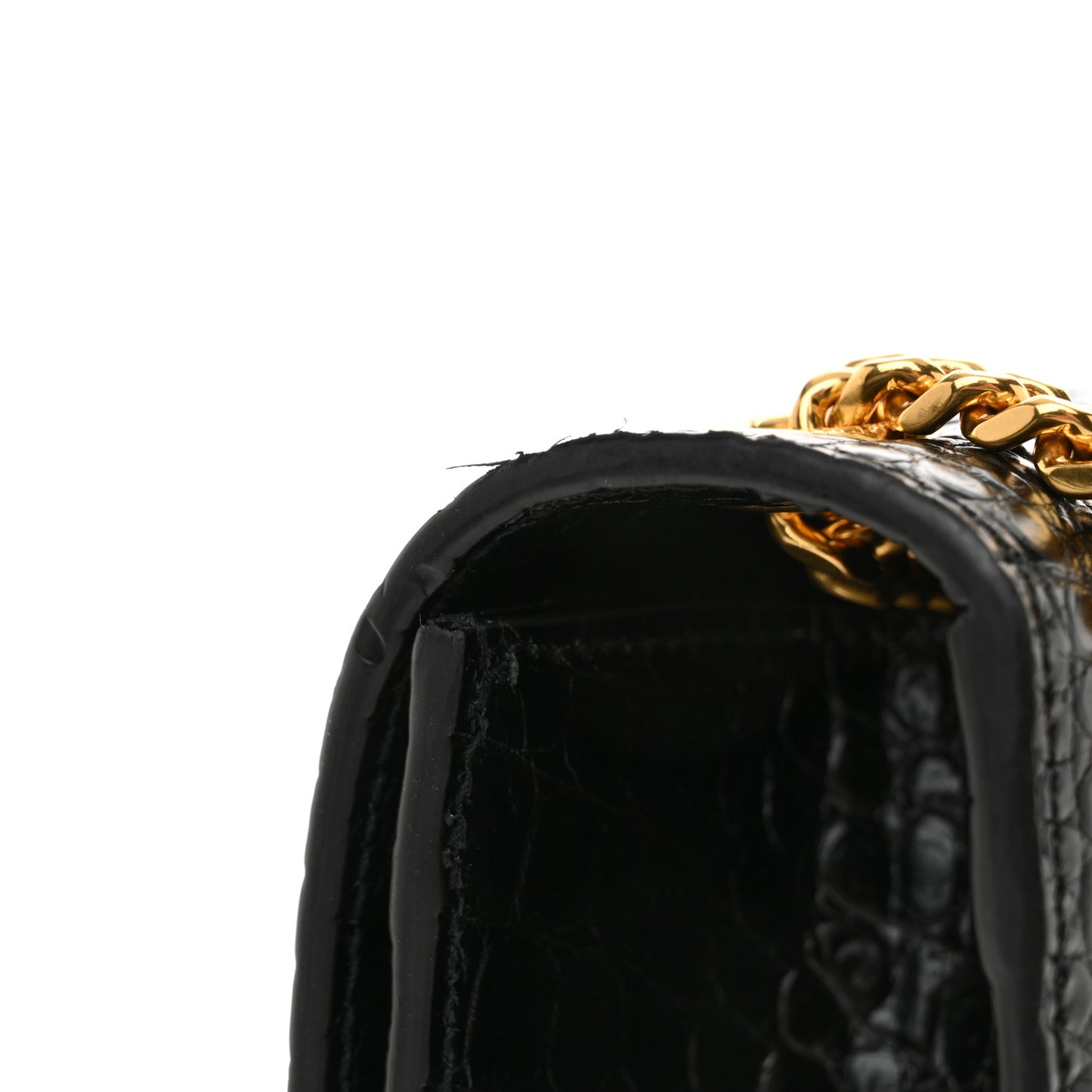 Calfskin Crocodile Embossed Medium Classic Monogram Kate Tassel Satchel Black