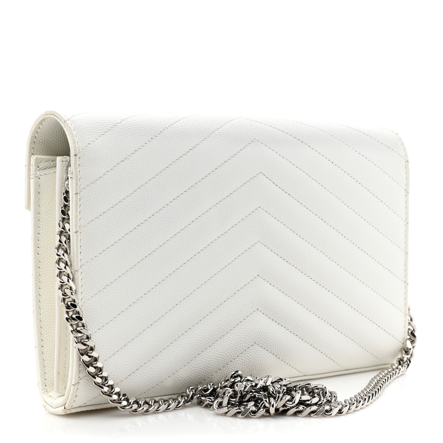 Grain De Poudre Matelasse Chevron Monogram Chain Wallet White