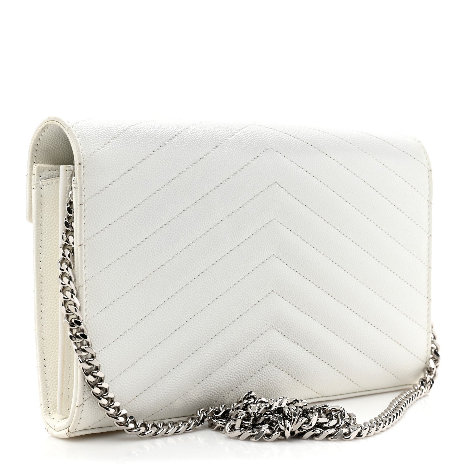 Saint Laurent Grain De Poudre Matelasse Chevron Monogram Chain Wallet White 3 of 13