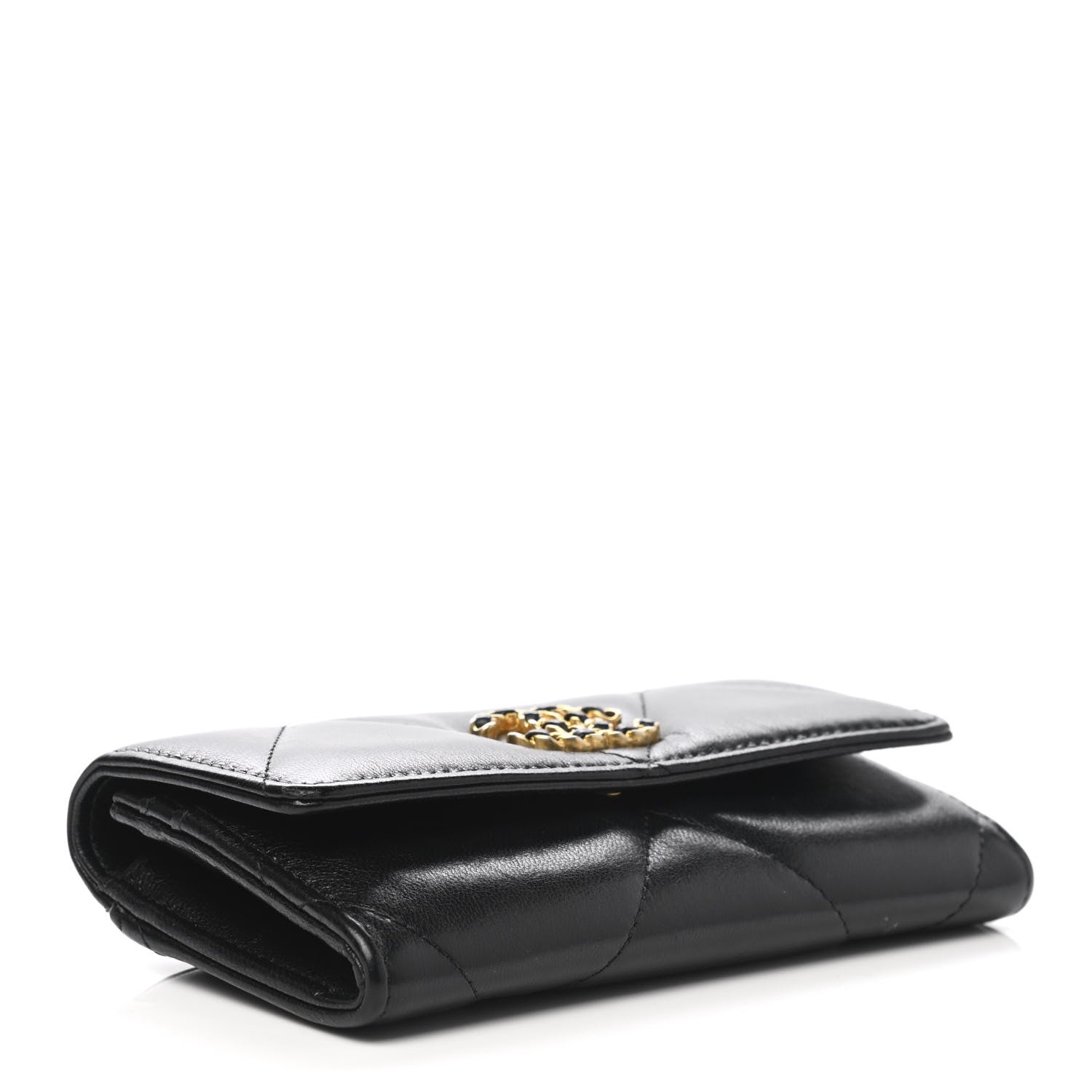 Chanel Shiny Goatskin Quilted Chanel 19 Flap Wallet Black 4 of 9