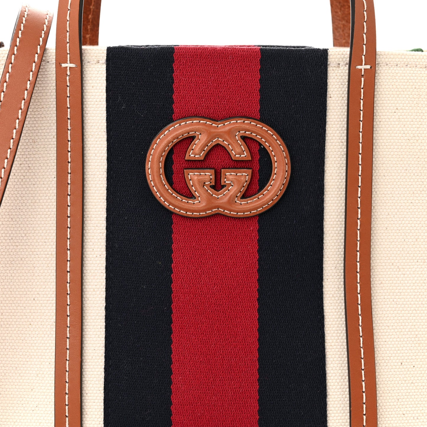 Canvas Calfskin Web Mini Interlocking G Top Handle Tote White Brown Blue Red