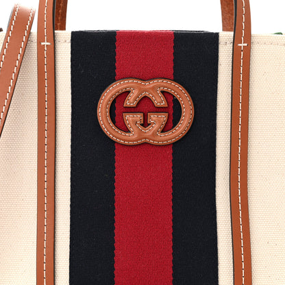 Gucci Canvas Calfskin Web Mini Interlocking G Top Handle Tote White Brown Blue Red 8 of 11