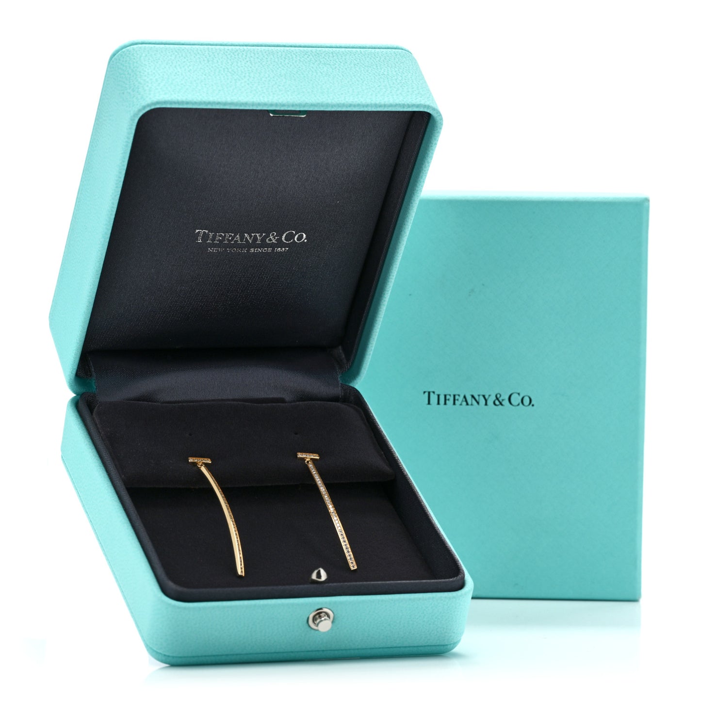 18K Yellow Gold Diamond T Bar Earrings