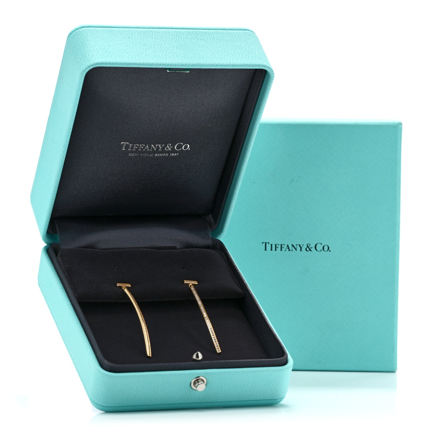 Tiffany 18K Yellow Gold Diamond T Bar Earrings 5 of 5