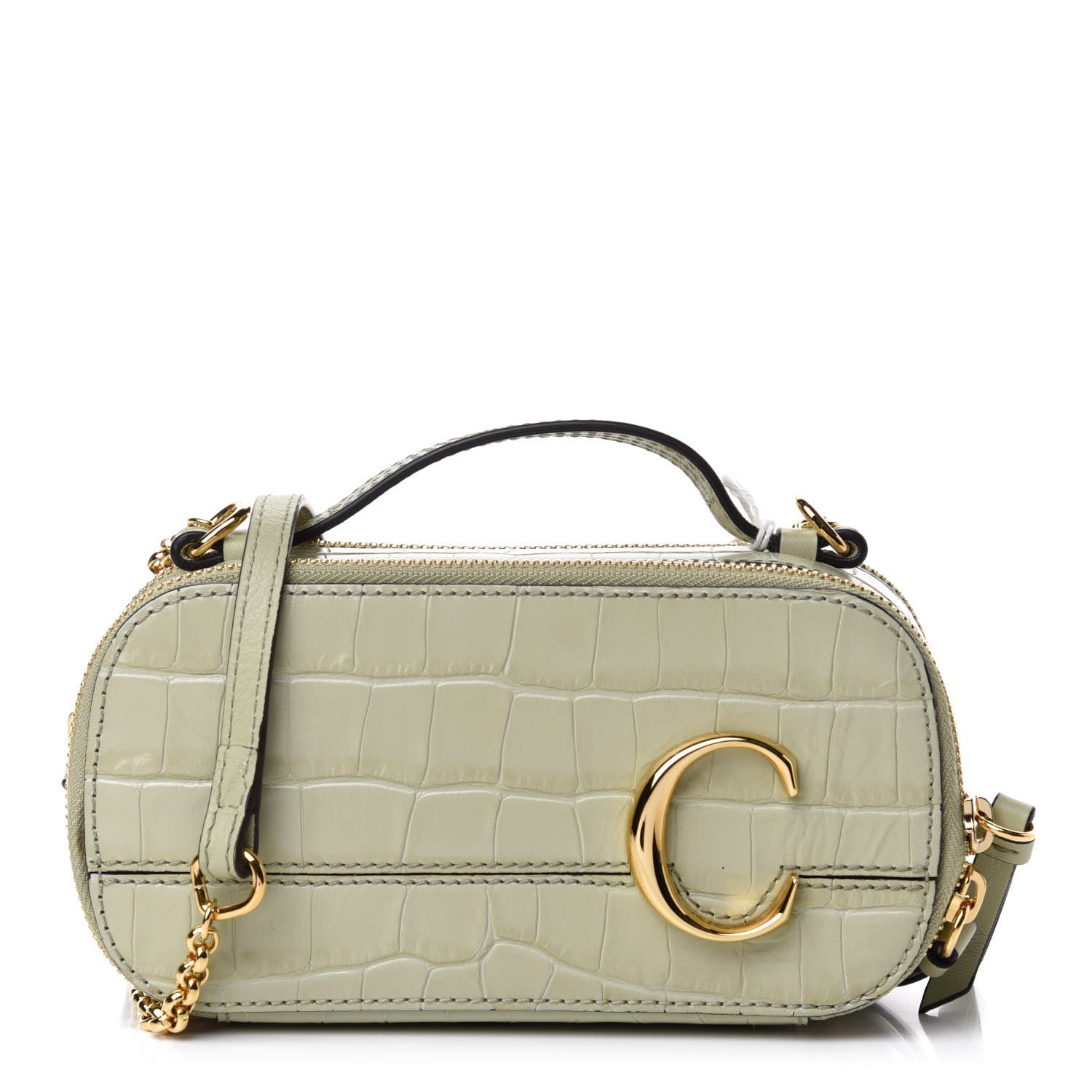 Chloe Calfskin Crocodile Embossed Mini C Vanity Bag Light Eucalyptus 1 of 11