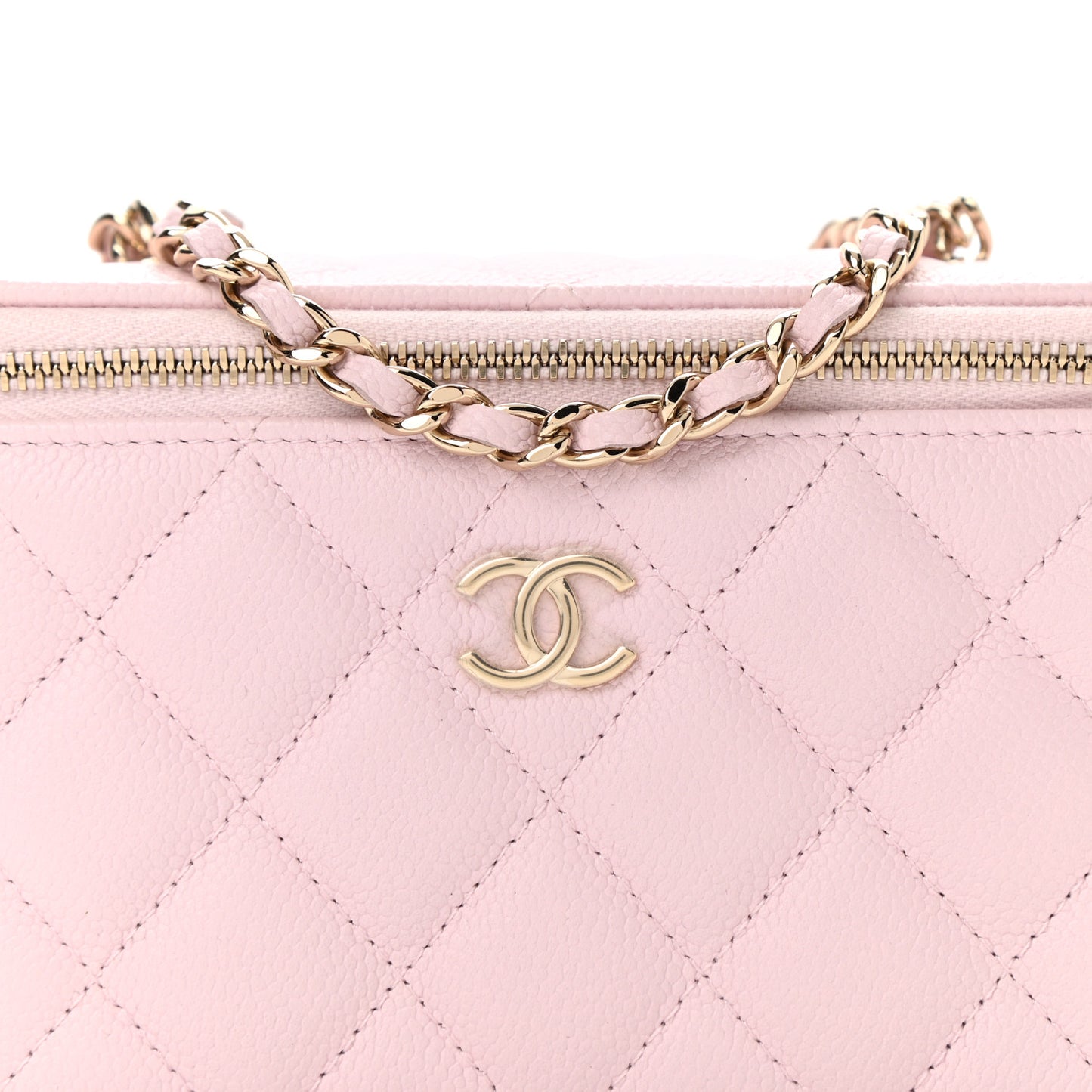 Caviar Quilted Small Tiny CC Vanity Case With Chain Light Pink