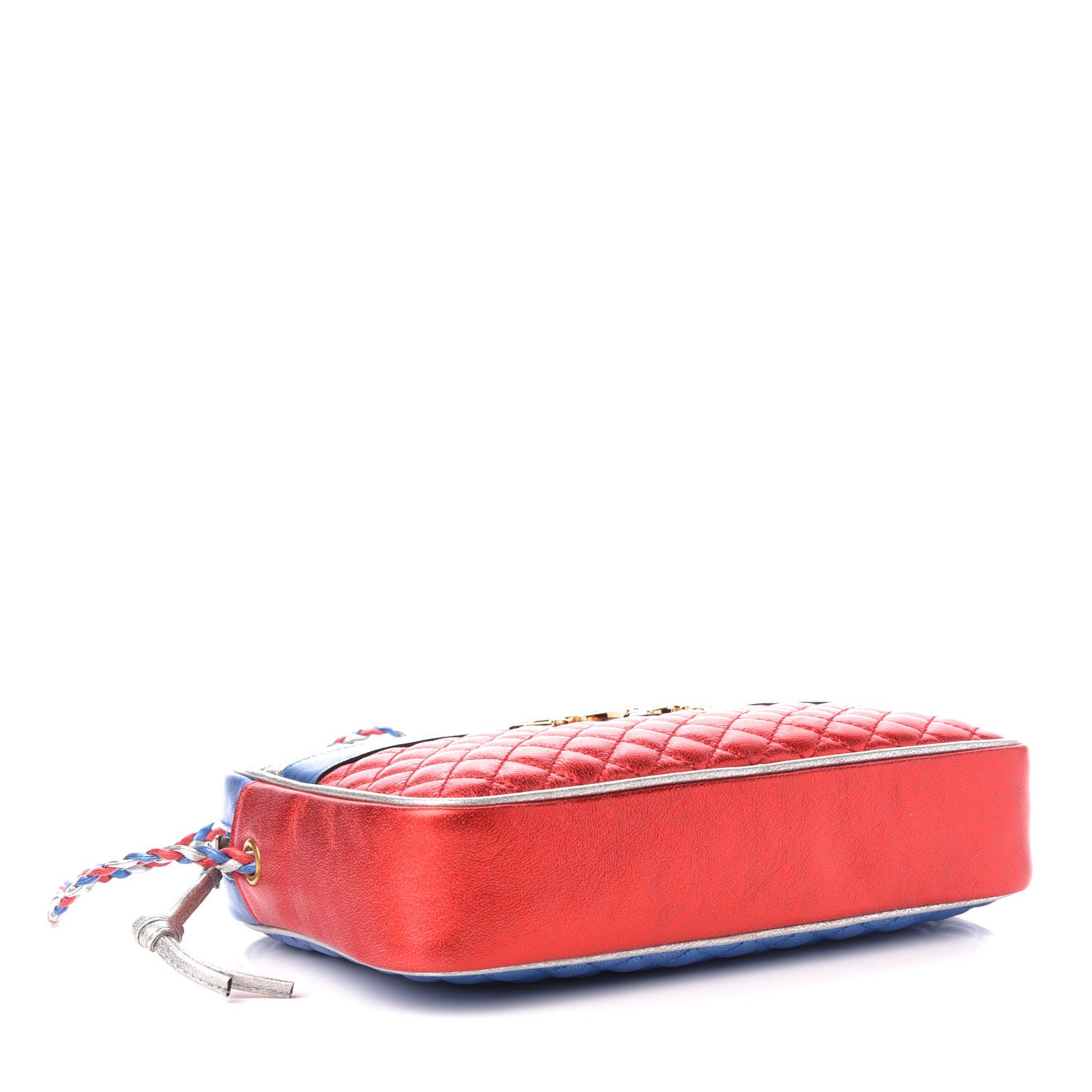 Gucci Laminated Nappa Trapuntata Small Zumi Shoulder Bag Rosso Marine Argento 4 of 11