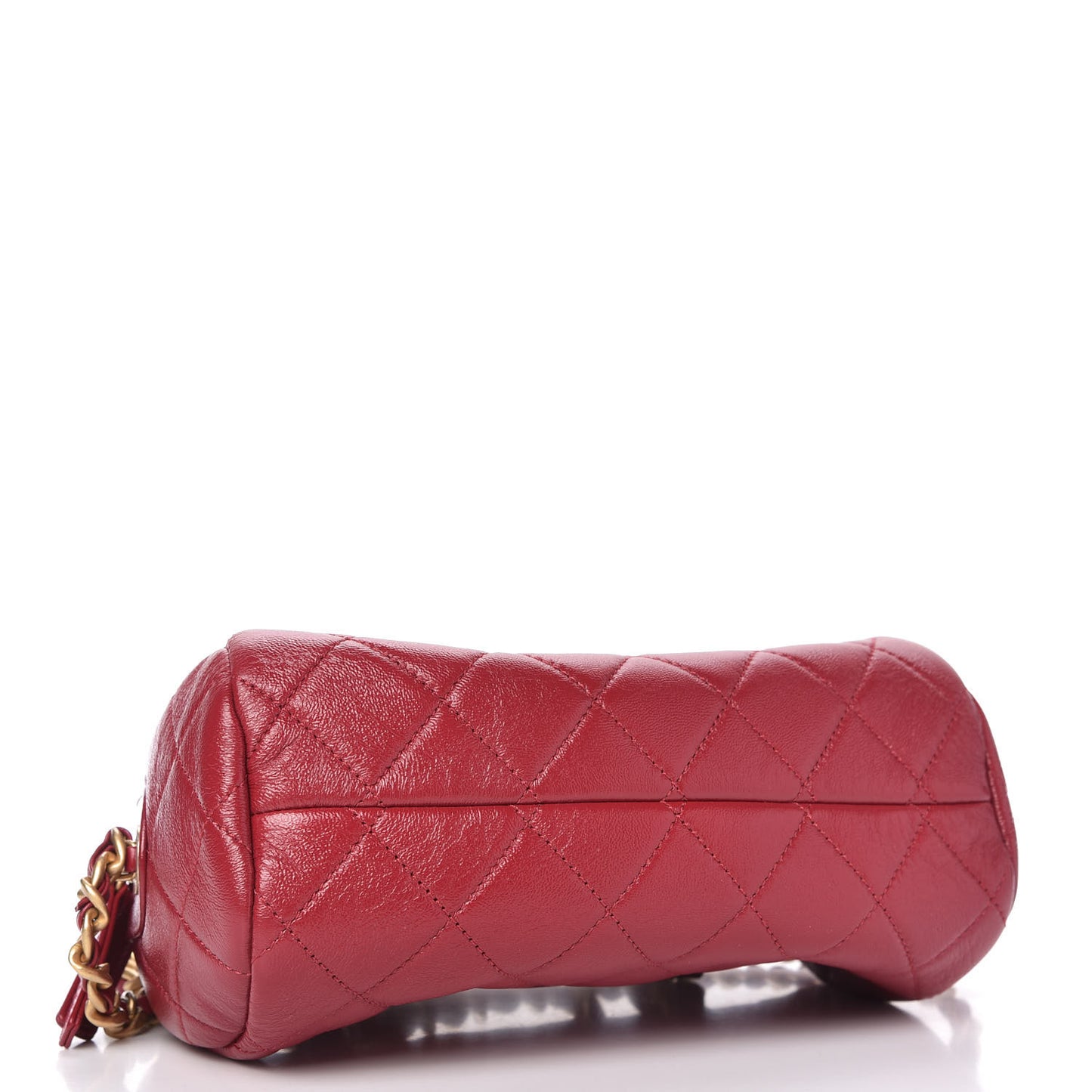 Shiny Lambskin Quilted Small Fashion Therapy Bowling Bag Red