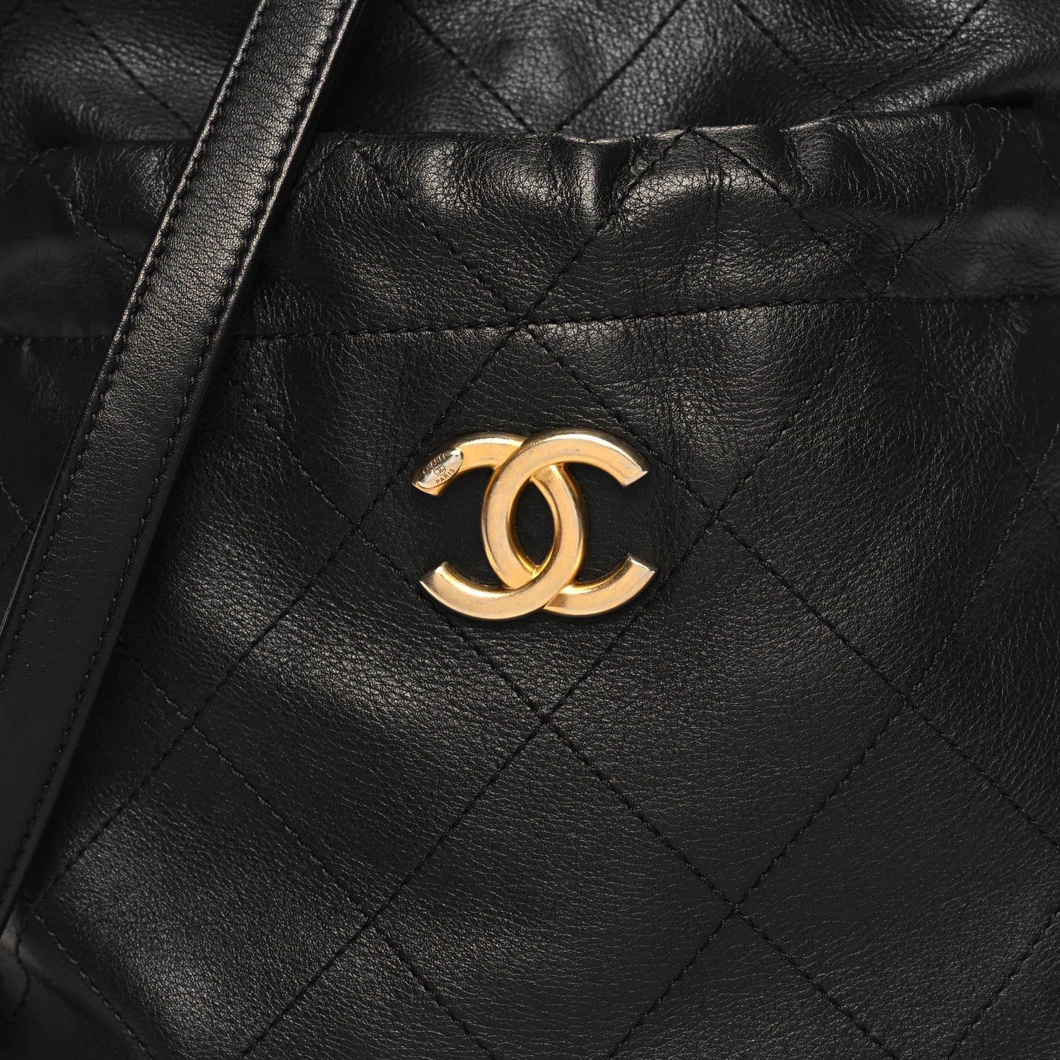 Chanel Calfskin Quilted Drawstring Bucket Bag Black 8 of 10