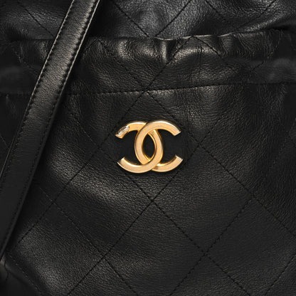 Chanel Calfskin Quilted Drawstring Bucket Bag Black 8 of 10