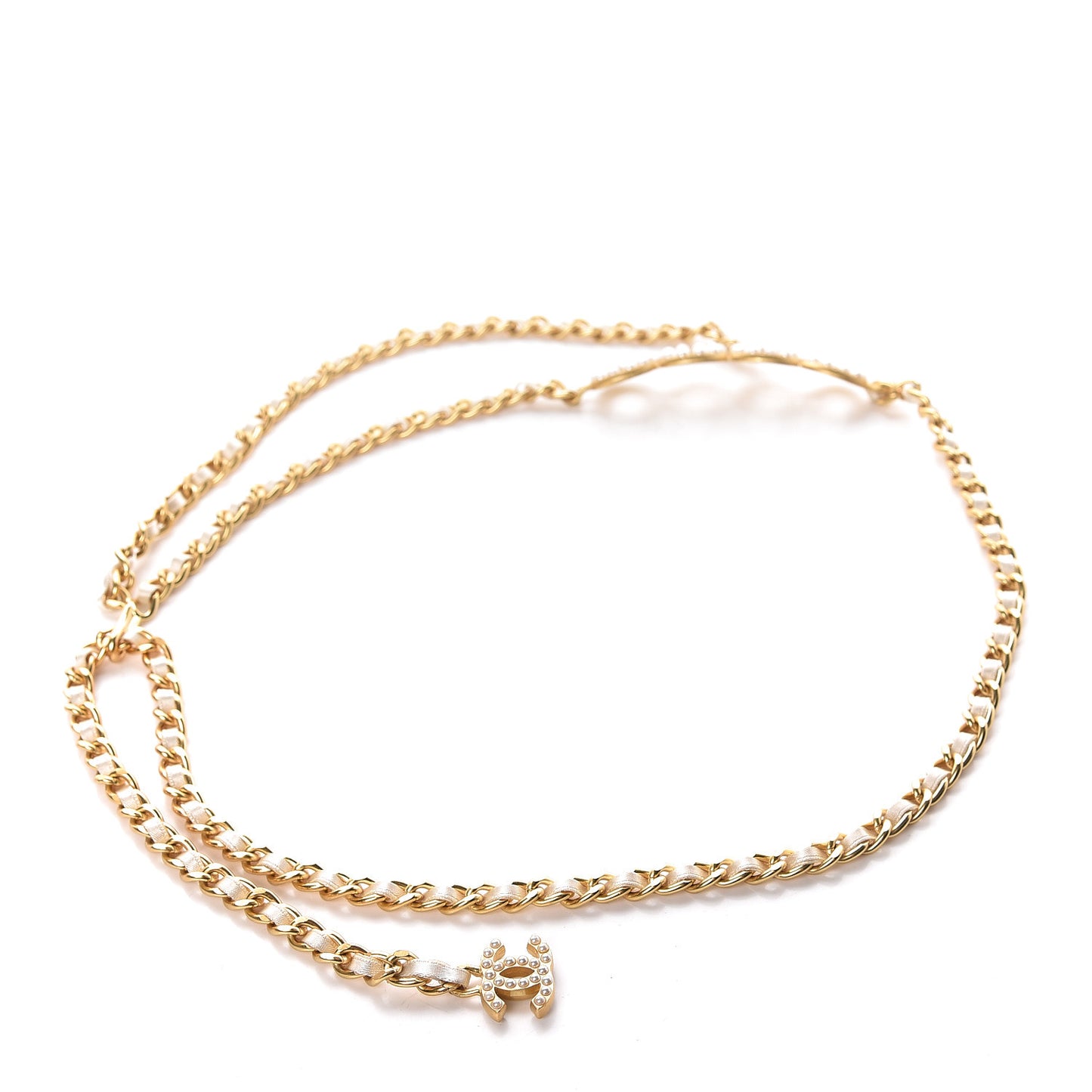Pearl Chain Satin Coco Belt Gold
