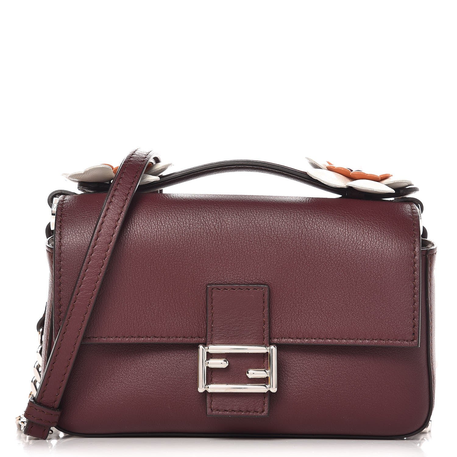 Fendi Vitello Dolce Flowerland Bi-Color Studded Micro Double Baguette Bordeaux White Ice 1 of 10