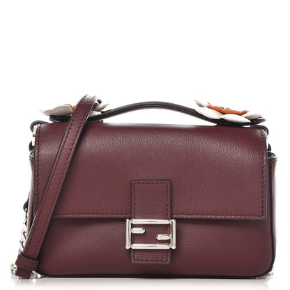 Fendi Vitello Dolce Flowerland Bi-Color Studded Micro Double Baguette Bordeaux White Ice 1 of 10