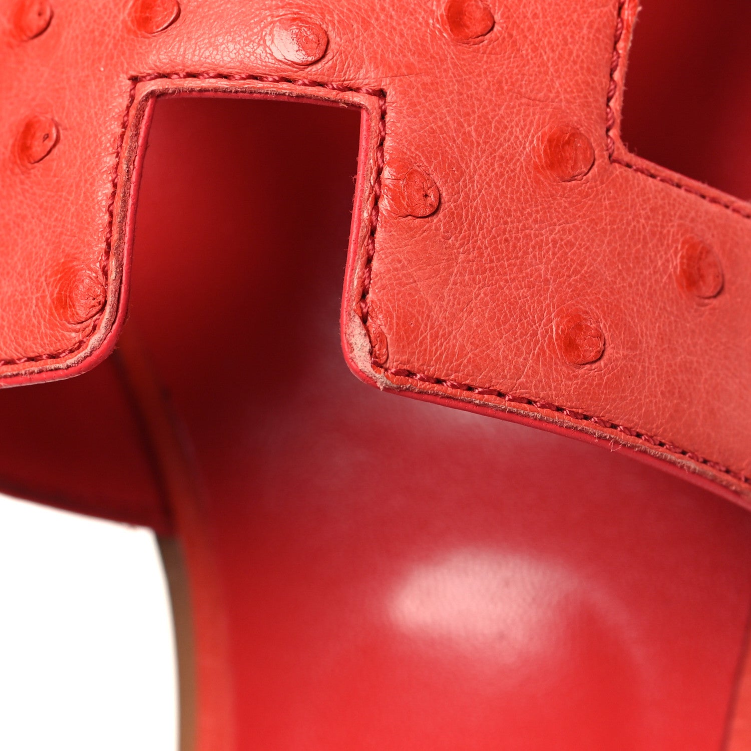 Hermes Ostrich Oran Sandals 37.5 Rouge Corail 9 of 10