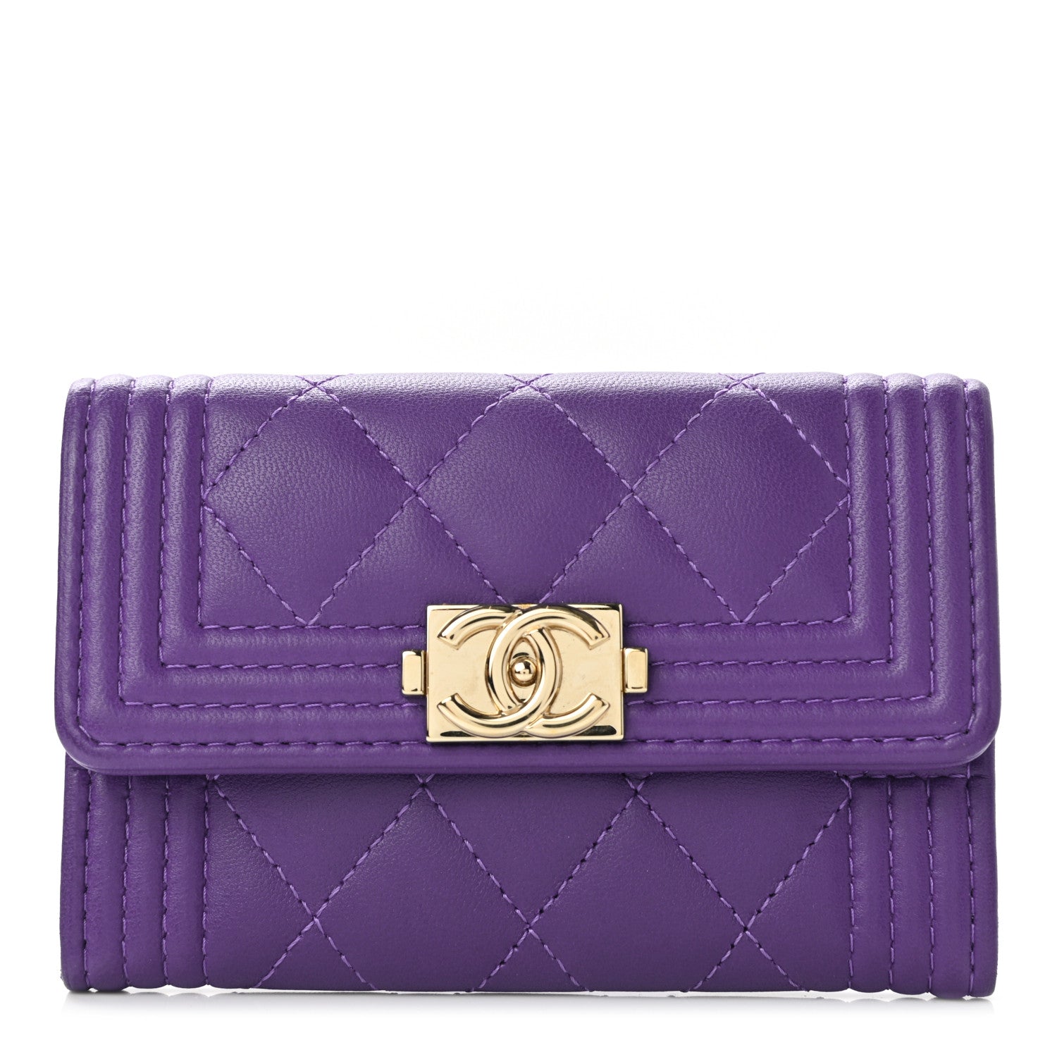 Chanel Lambskin Quilted Boy Flap Card Holder Purple 1 of 10