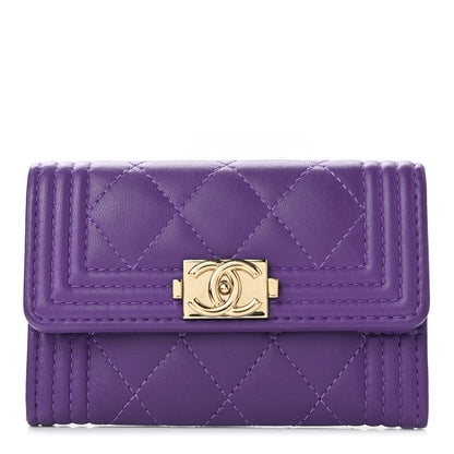 Chanel Lambskin Quilted Boy Flap Card Holder Purple 1 of 10
