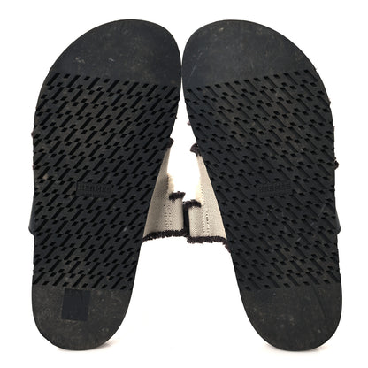 Hermes Techno Fringed H Canvas Caflskin Womens Chypre Sandals 39 Prunoir Black 6 of 9