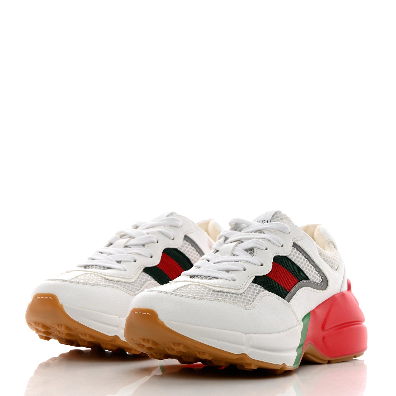 Gucci Lavaredo Eco Fabric Mesh Web Womens Rhyton Reflective Sneakers 36 Great White Green Red Silver 3 of 12