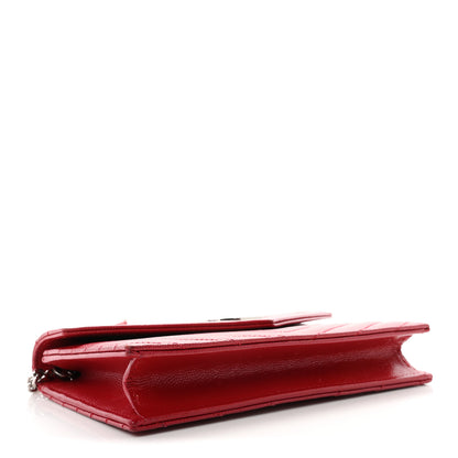 Saint Laurent Grain De Poudre Matelasse Chevron Monogram Envelope Chain Wallet  New Red 4 of 11