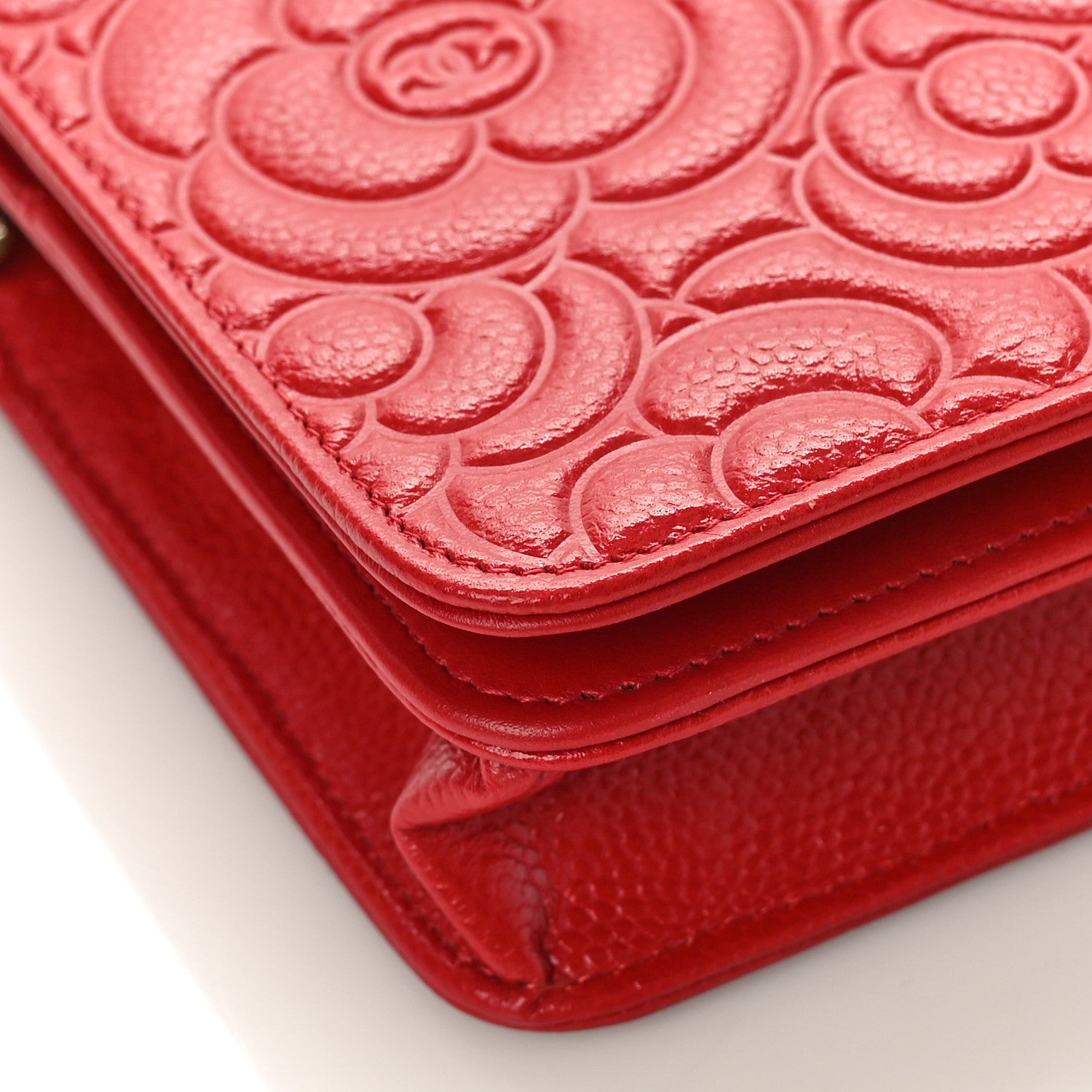 Chanel Caviar Camellia Embossed Wallet On Chain WOC Red 8 of 10