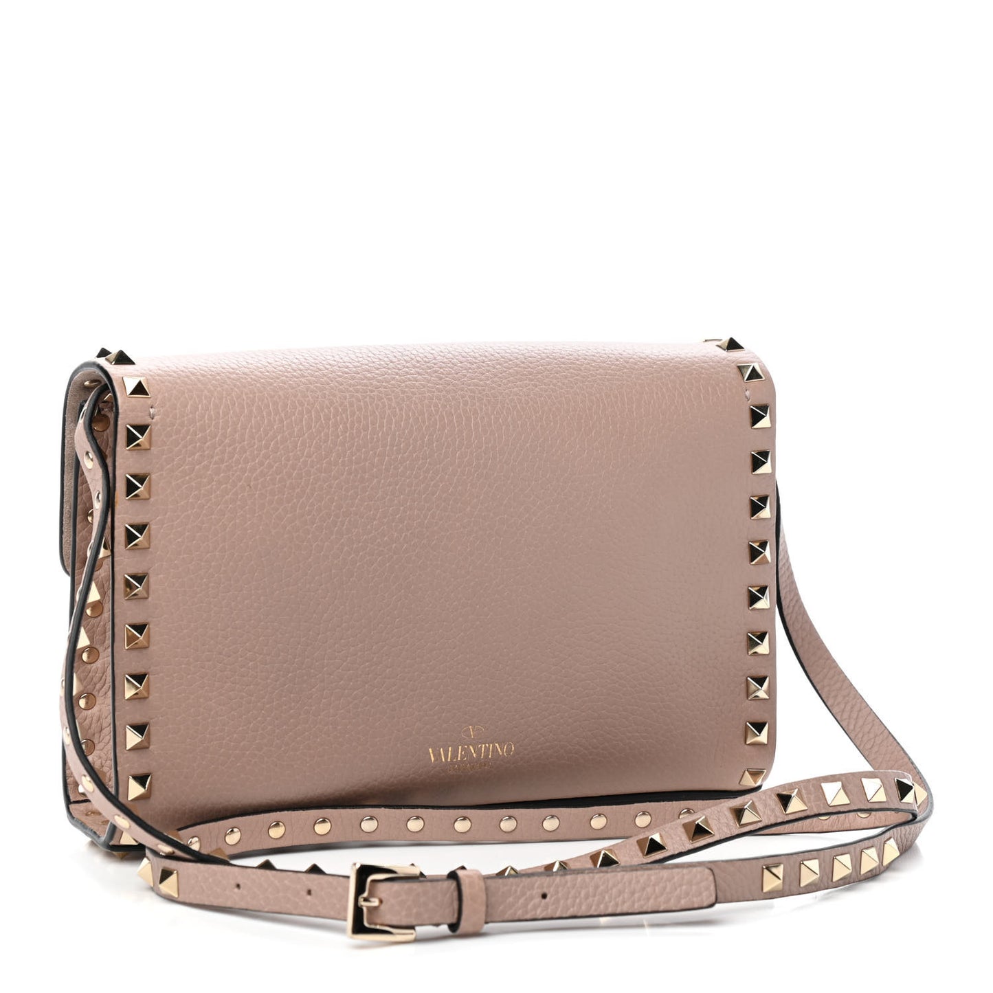 Pebbled Calfskin Medium Rockstud Flip Lock Crossbody Bag Poudre